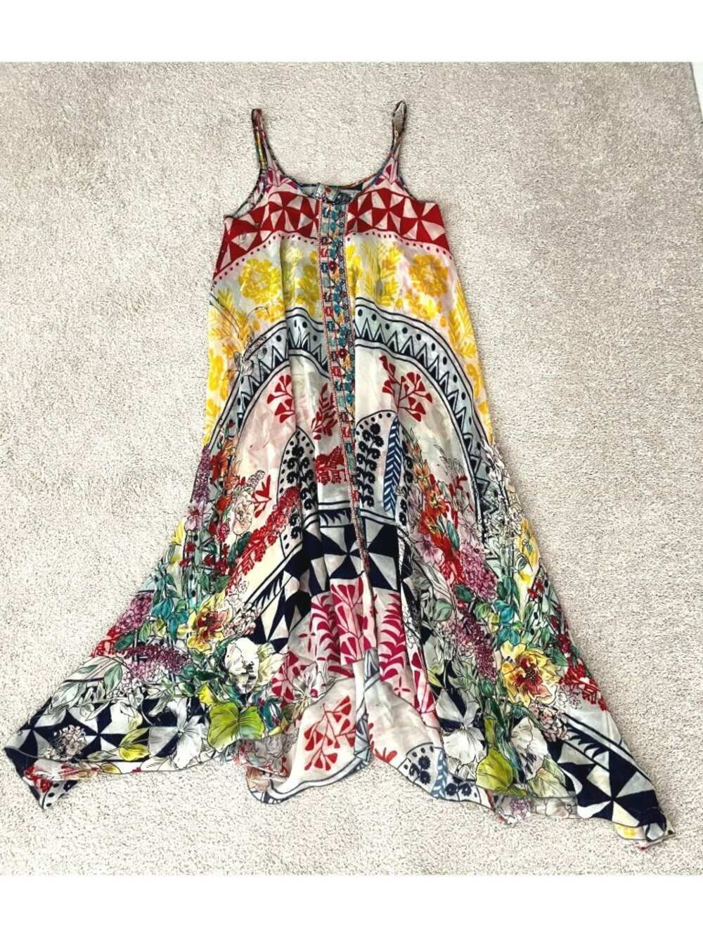 Johnny Was Sleeveless Boho Midi Tank Dress Patchwork Sz MEDIUM Maxi Summer